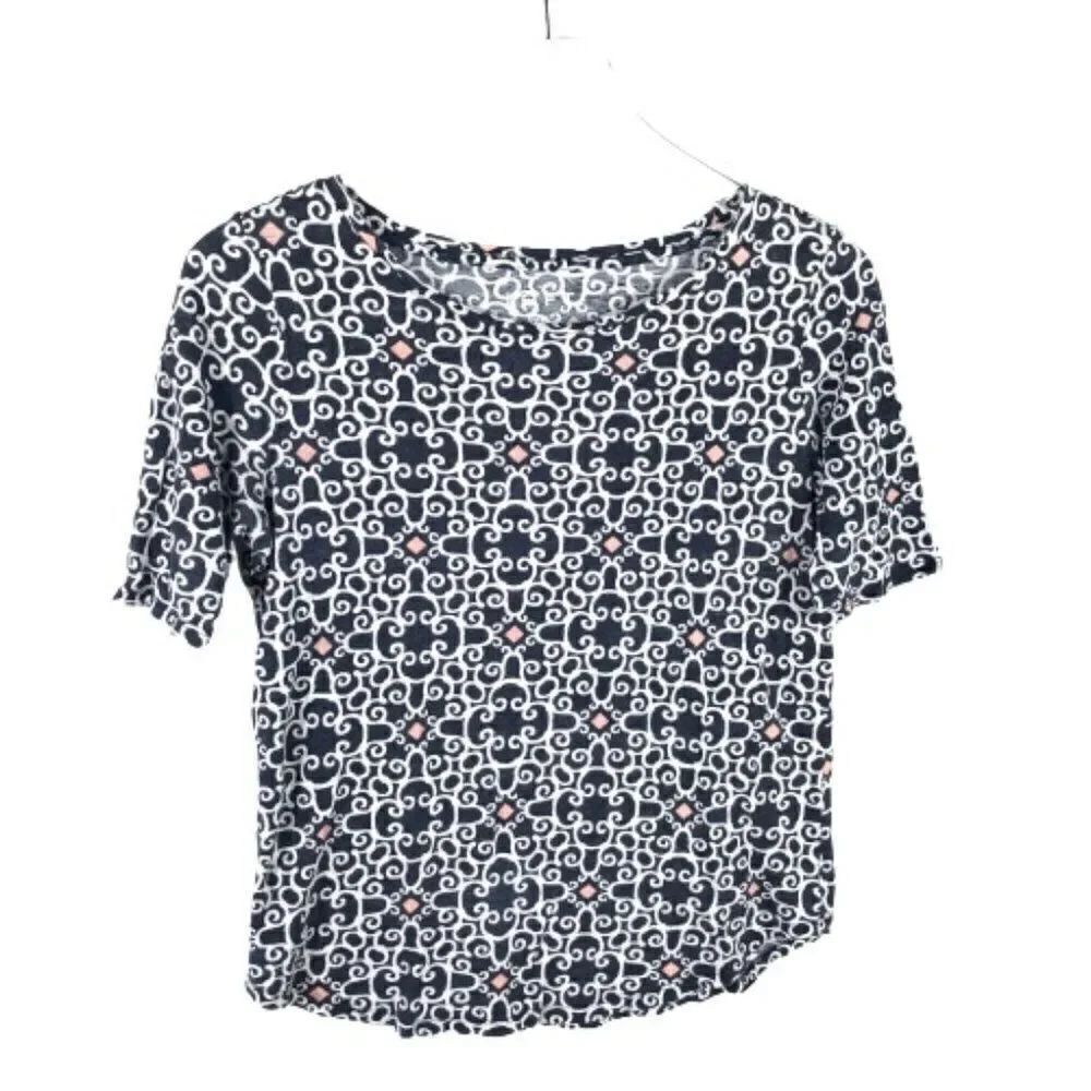LOFT 100% Linen Print T-Shirt Size S Short Sleeve